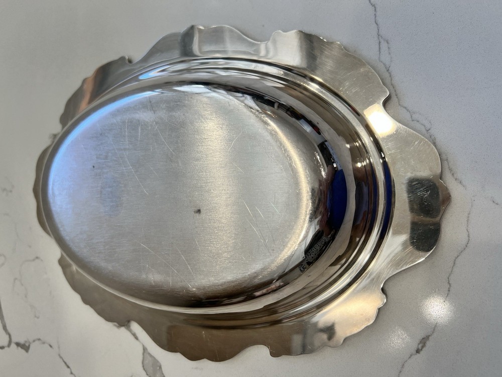 Silver Medium Bowl With Decorative Rose Trim Unbranded