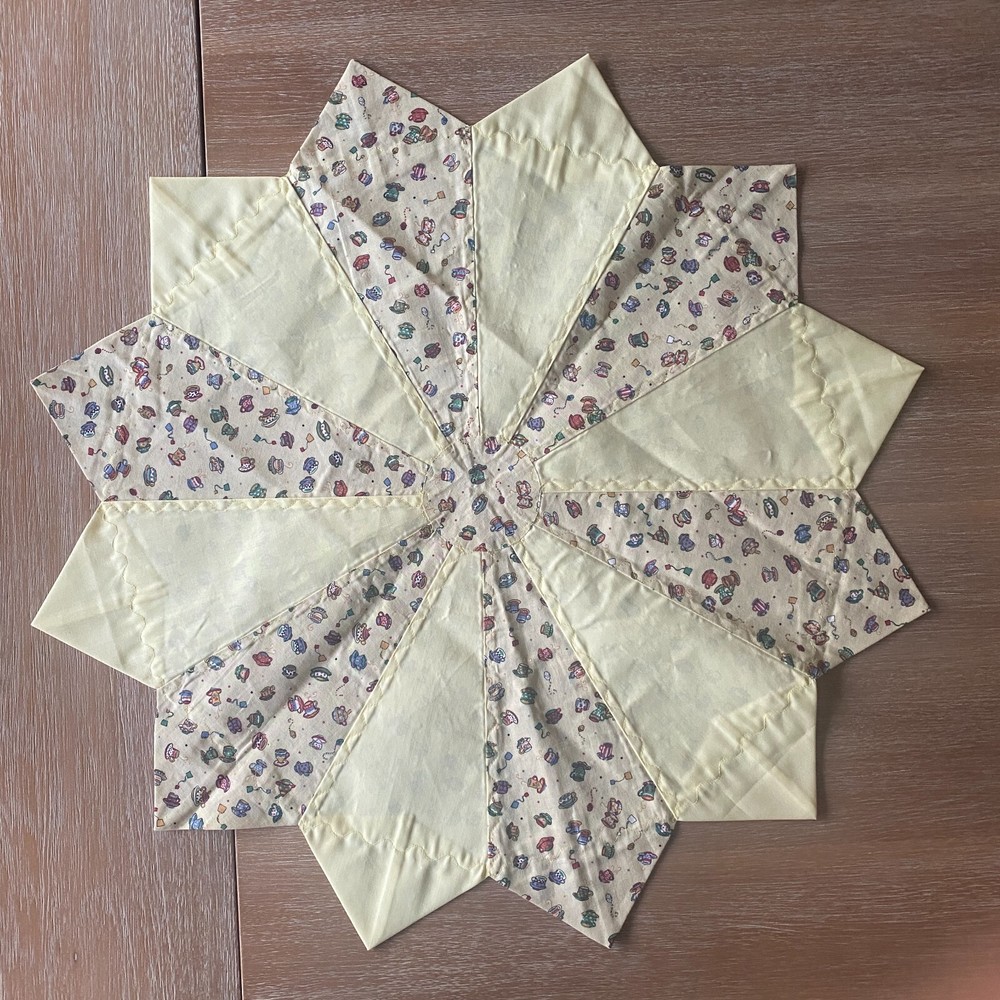 Table Topper Handmade Patchwork Tea & Coffee Design Light Yellow | 24" round