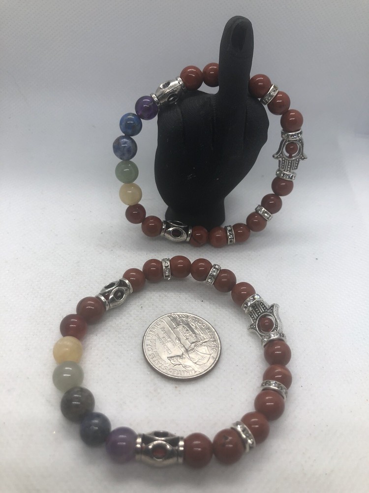 Stretch beaded 8 mm bracelet Red Jasper/Chakra/Hamsa