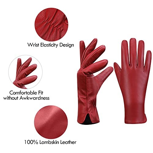 Womens Nappa Medium(7 US Standard Size) Red(touchscreen Cashmere Lining)