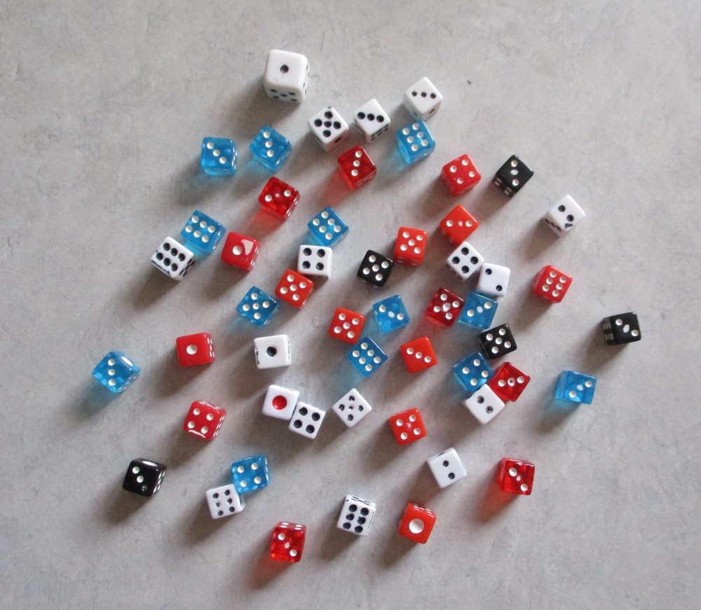 50 1/4 inch MISPRINT Mini Plastic Dice D6 Pips