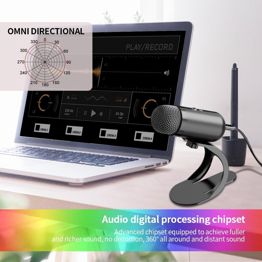 USB Computer Microphone, Podcast Mic Desktop with Mute Button for Recording S...