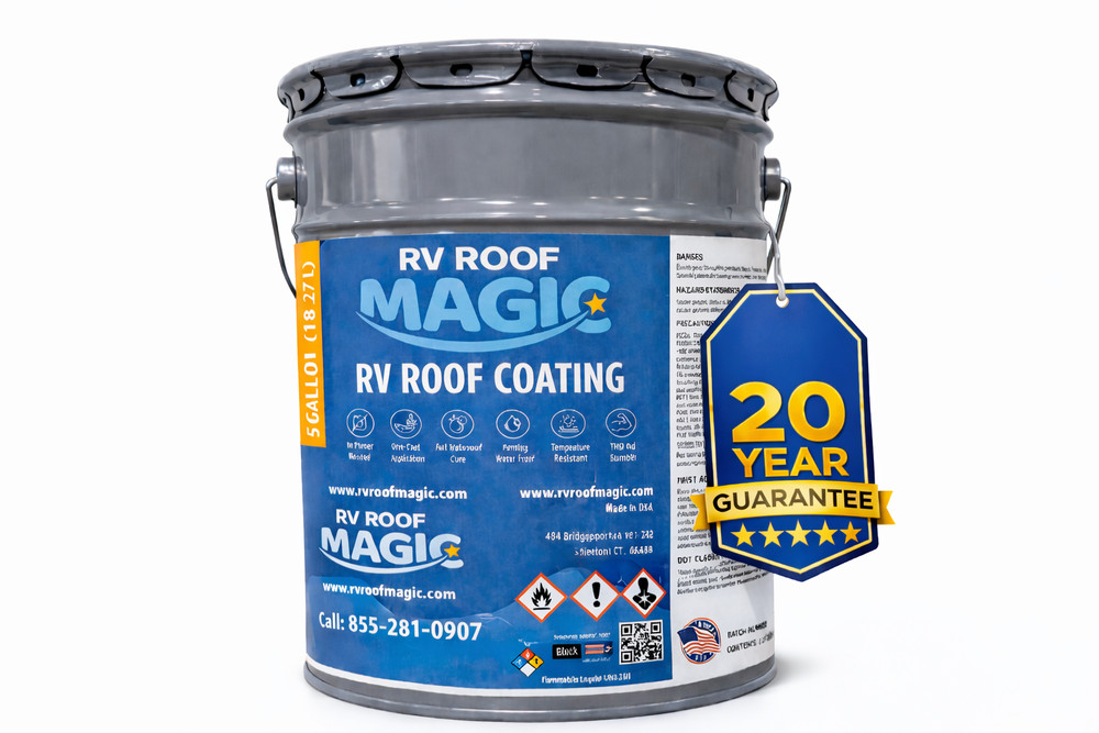 RVROOFMAGIC Best RV Rubber Roof Sealant 5 Gallon – Waterproof, UV Resistant.