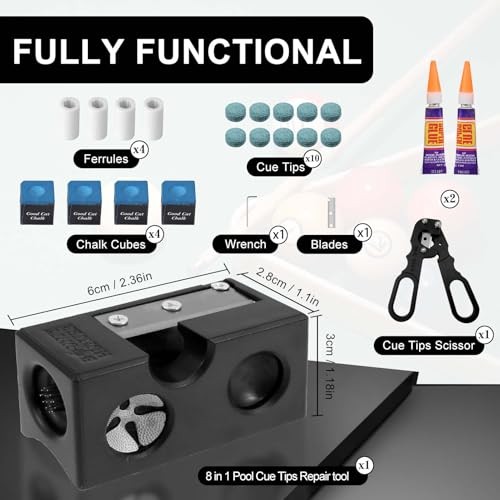 22 pcs Pool Cue Tips Replacement Kit, 8-in-1 Billiards Pool Cue Tip Shaper,