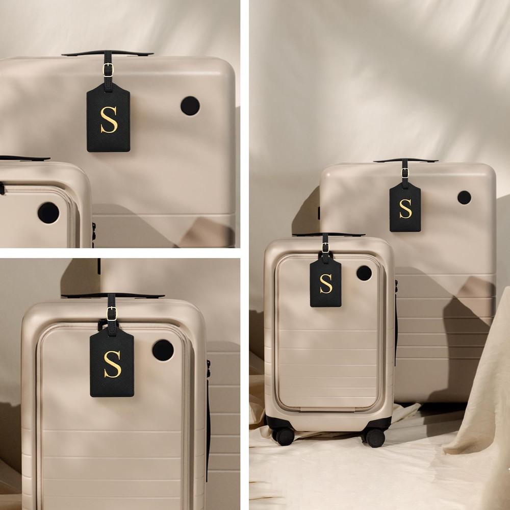 2 Pcs Initial Monogrammed PU Leather Embroidered Luggage Tags for Suitcases & Ba
