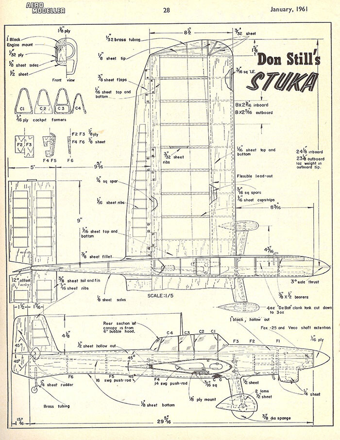 Model Airplane Plans (UC): STUKA 47" Stunt for .29 Engine by Don Still