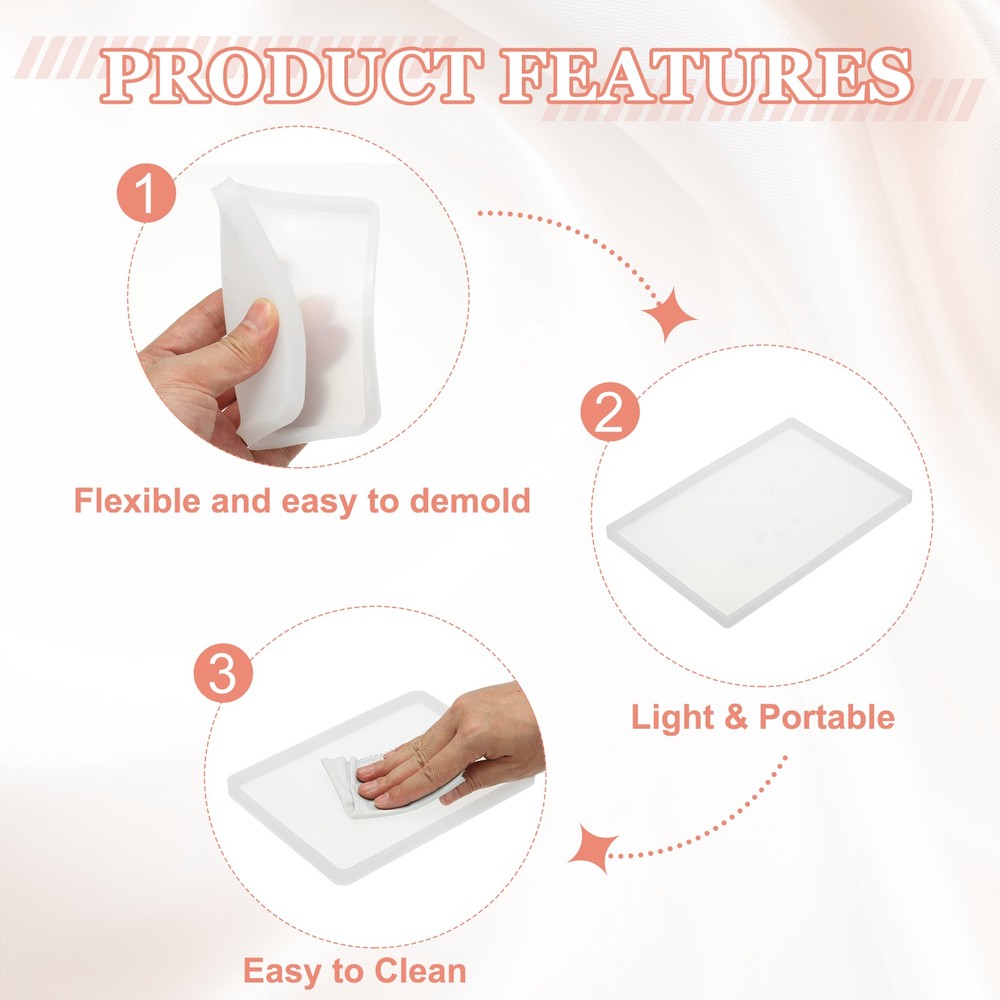2 Pcs Coaster Silicone Casting Mould, 19x15cm/7.6x6in Rectangle Shape