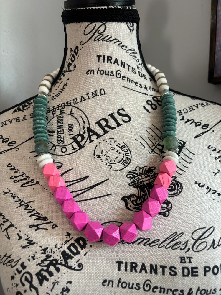 Boozy Brunch Wood Glass Statement Boho Necklace