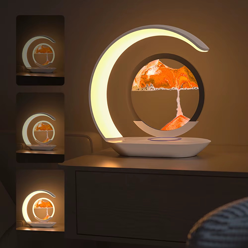 3D Quicksand Table Lamp with USB Wireless Charging - Night Light & Decor