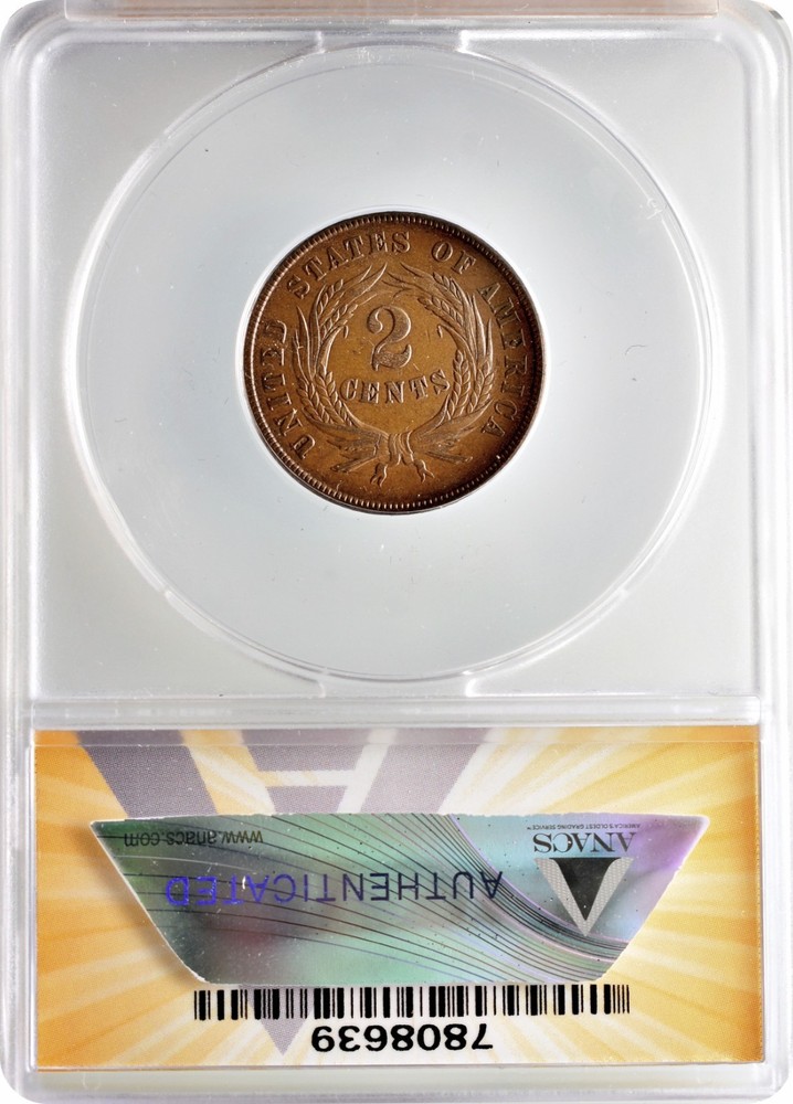 1865 Two Cent 2C ANACS EF45 Extra Fine Details Scratched