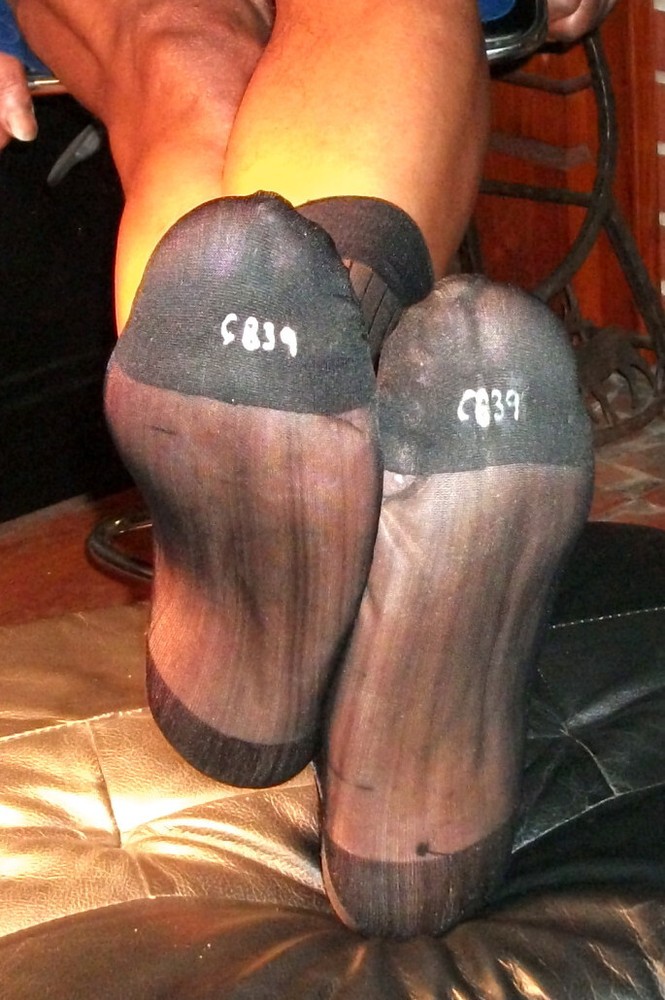 Mens Sheer Nylon Thick N Thin Socks, Cap Toe / Heel Clock Pattern Black SZ 10-13