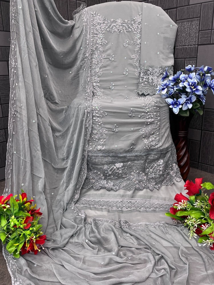 Light Grey Beautiful Pakistani Suit Material