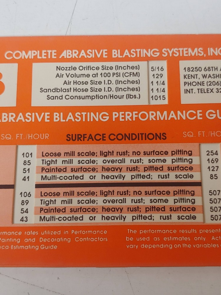 Complete Abrasive Blasting System Abrasive Blasting Performance Guide Slide Rule