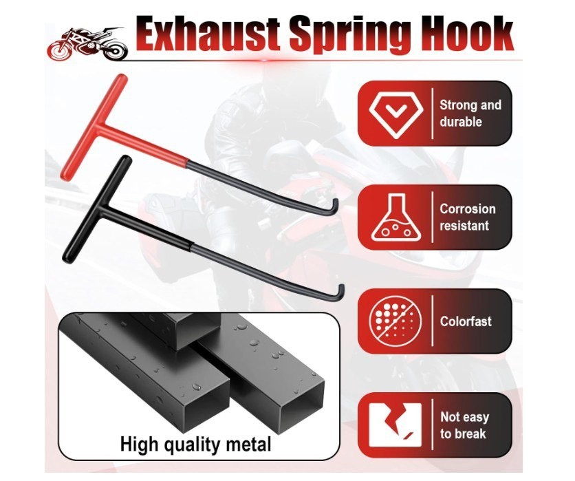 2 PCS Exhaust Spring Puller Tool, Motorcycle Exhaust Spring Hook, T Shaped Hand