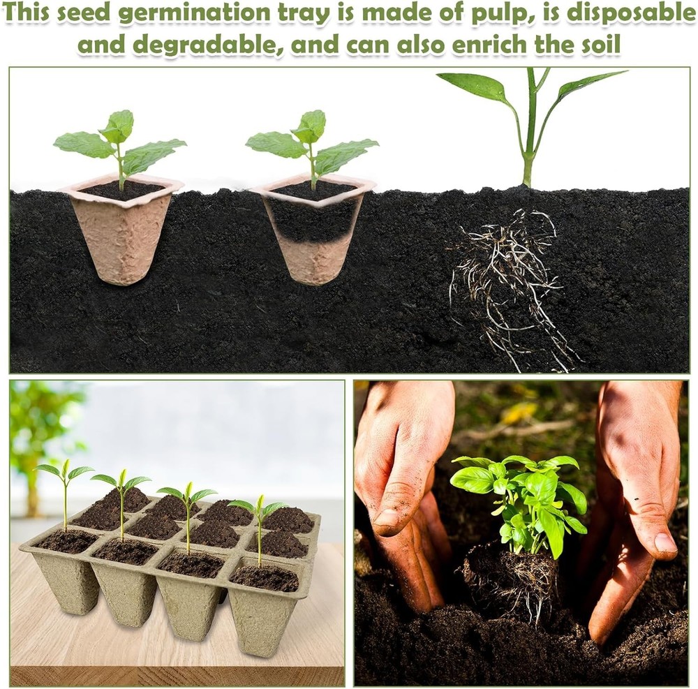 288 Cells Biodegradable Seed Starter Tray - 24 Pack Peat Pots for Seedlings
