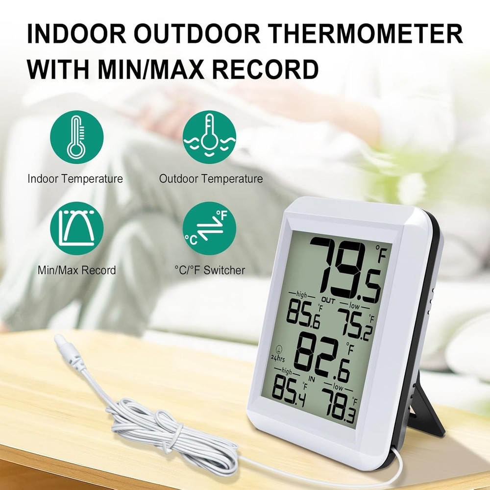 Digital LCD Thermometer for Home and Office - Wired, Waterproof, Compact Design