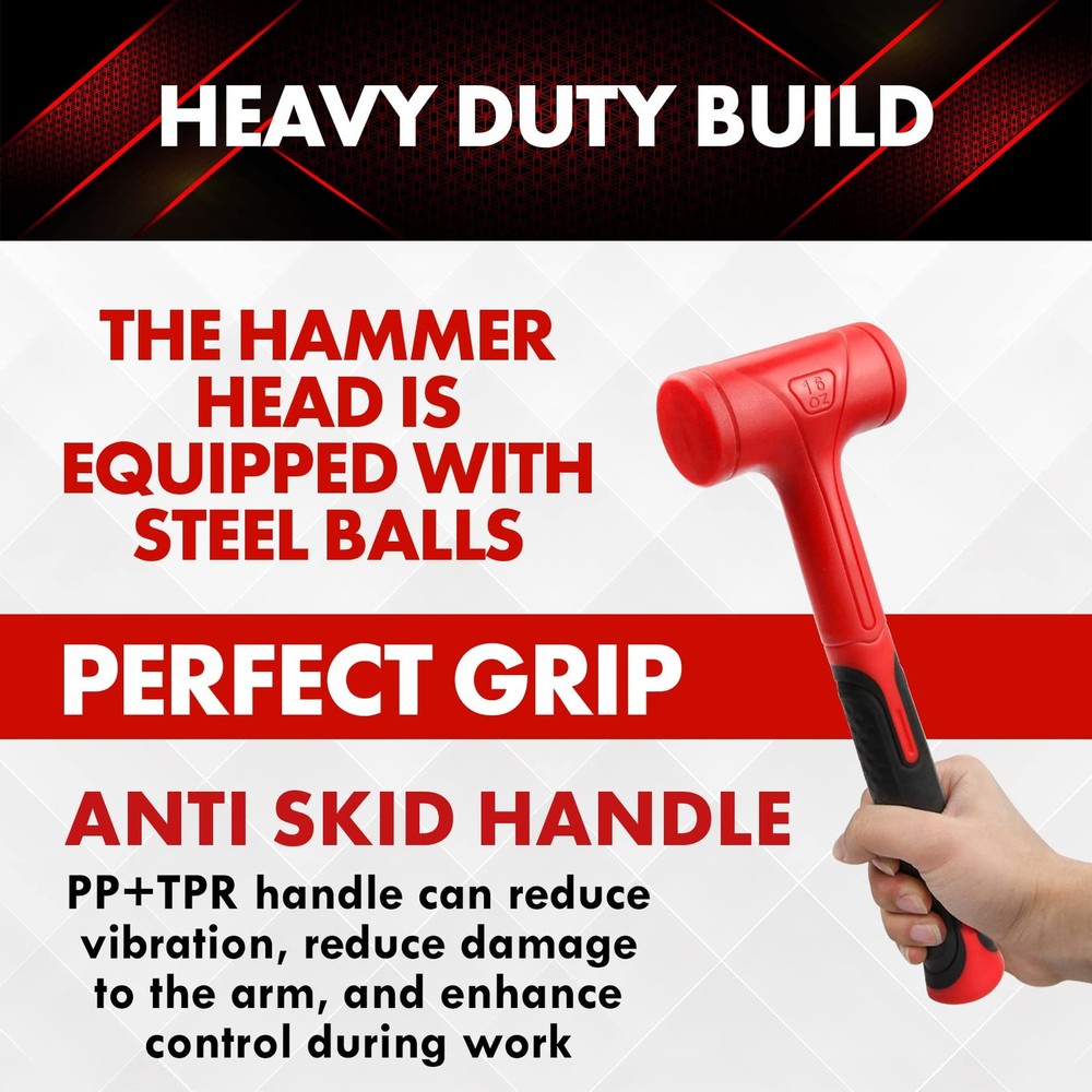 YIYITOOLS Dead Blow Hammer Set, 3 1-3LB, Red