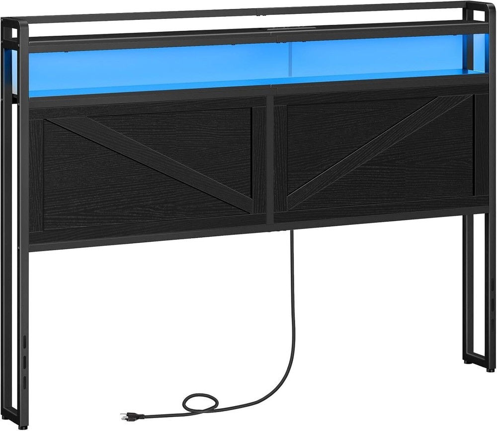 Queen Headboard Headboard w/Charging Station Storage Headboard Height Adjustable