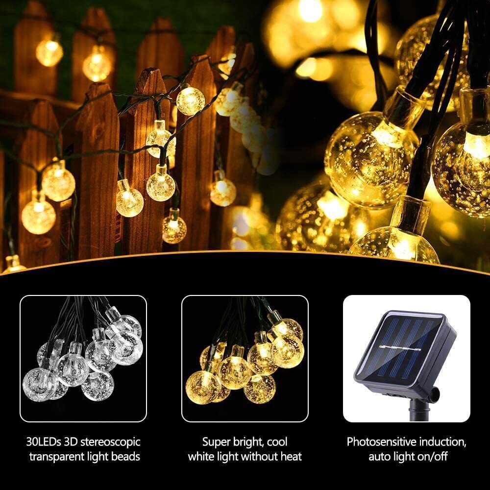 Solar Powered 30 LED String Light Garden Path Yard Decor Lamp Outdoor Waterproof