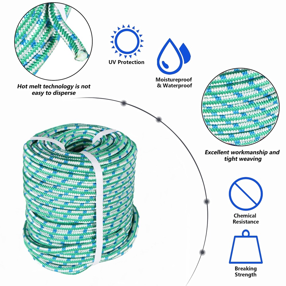 16 Strand 1/2" × 150' Double Braid Polyester Rope Arborist Tree Climbing Rope