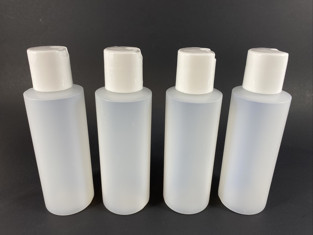 4-oz Plastic Squeeze Bottles (Natural) with White Disc Cap Travel Beauty Storage