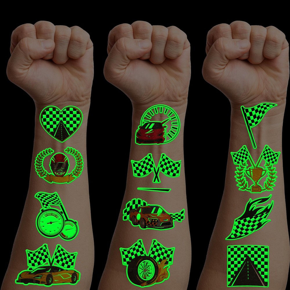 96 PCS Checkered Flag Race Car Pre-Cut Luminous Glow in the Medium,