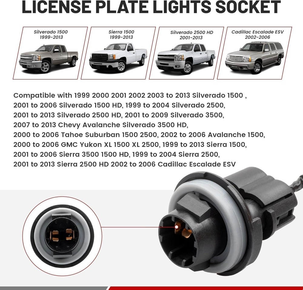 License Plate Light Socket Compatible with 2000-2013 Silverado Sierra Avalanc...