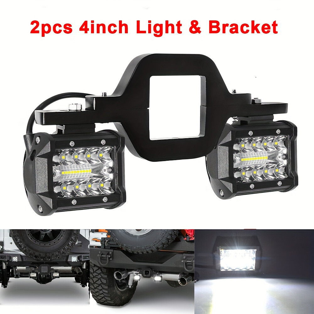 4" Tow Hitch Mounting Bracket COMBO LED Work Light Pods Backup Reverse For Truck