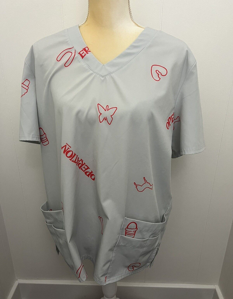 Hasbro Operation Scrub Top Size Small / Medium Gray Polyester Spandex Stretch