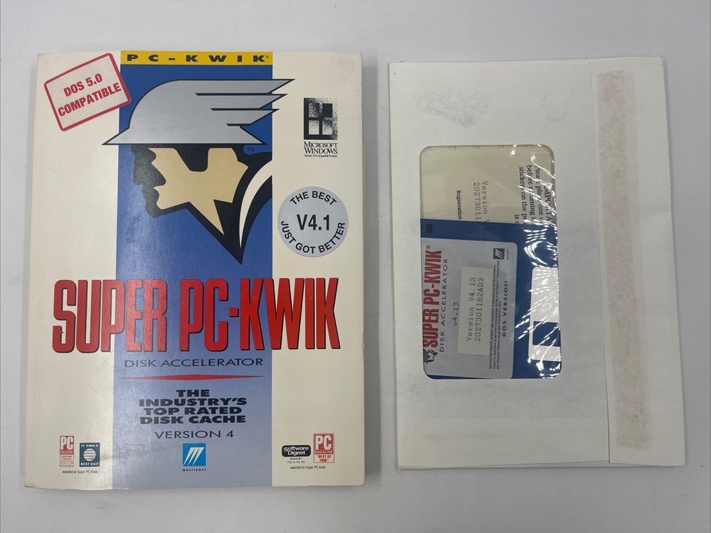 Super PC-KWIK Disc Accelerator Guide Book Version 4 IBM Dos 1988-1991 W/ Floppy