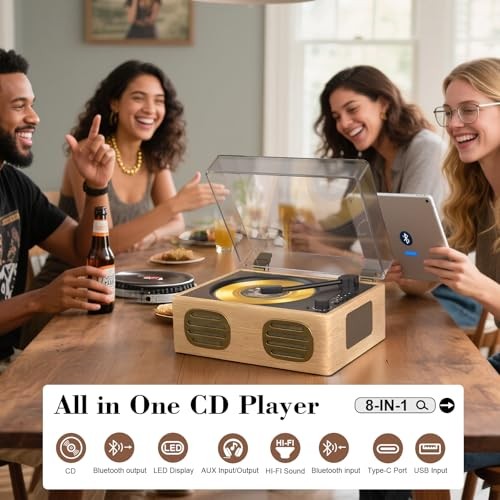 Portable CD Player with Speaker, Retro CD Player with Bluetooth Input apricot