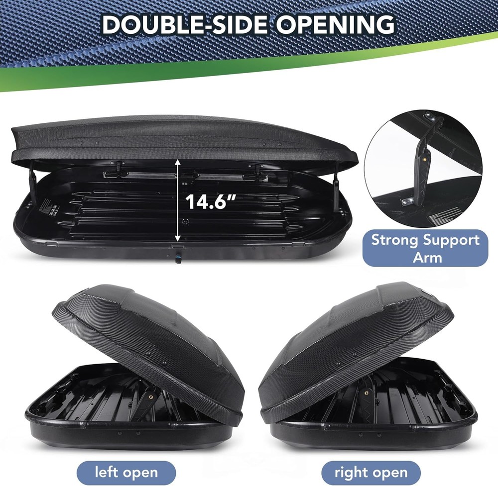 14 Cu Ft Rooftop Cargo Box Carrier with Dual-Side Opening，Secure Straps and Keys