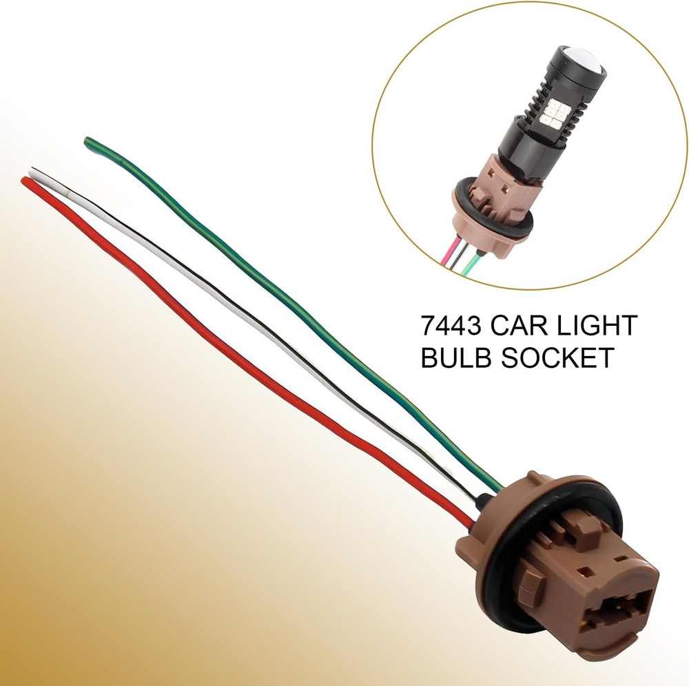 Pack-2 7443 Brake Light Bulb Holder Socket Pigtail Harness Connector