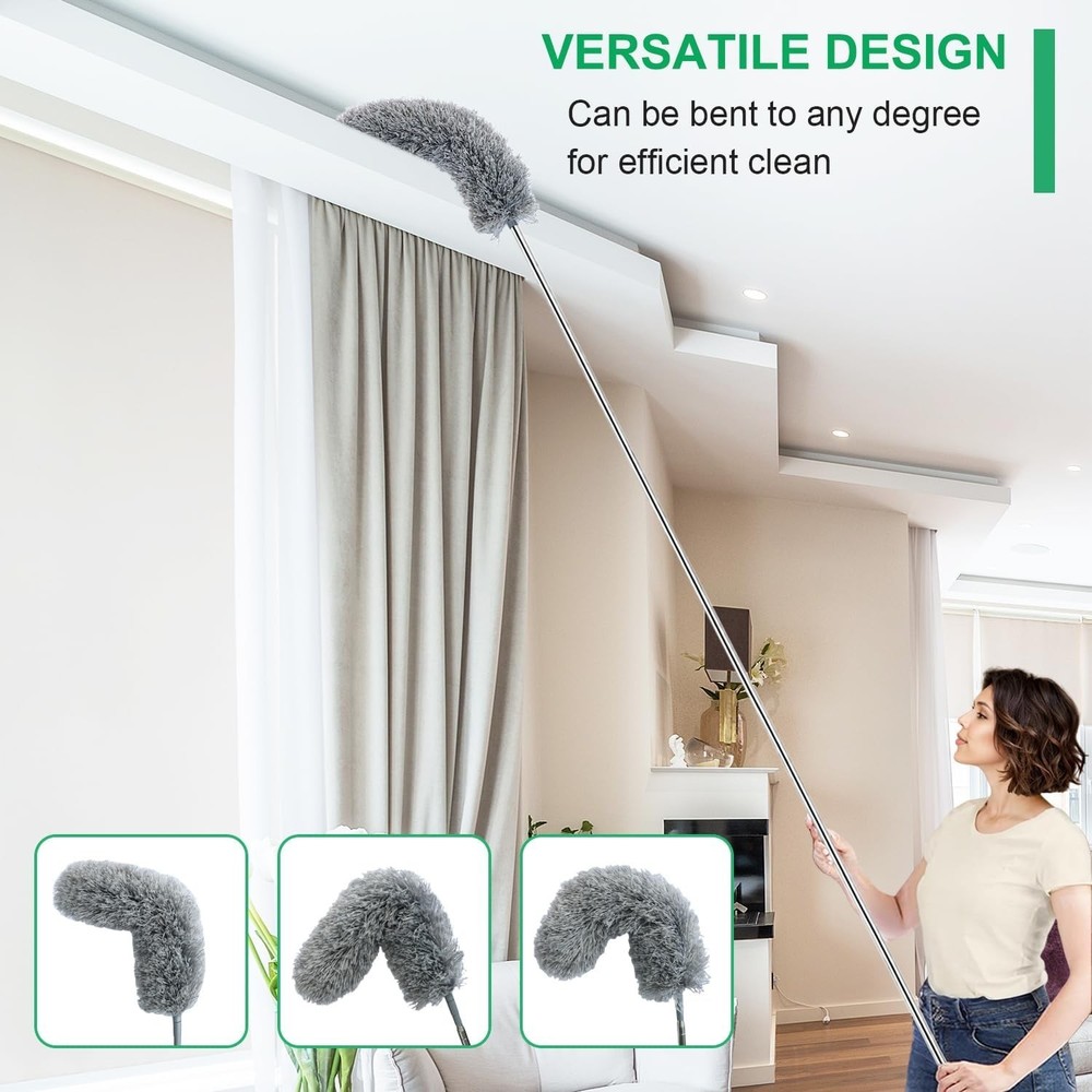 Microfiber Feather Duster with Extendable Pole, 100-Inch Extra-Long Dusters Tele