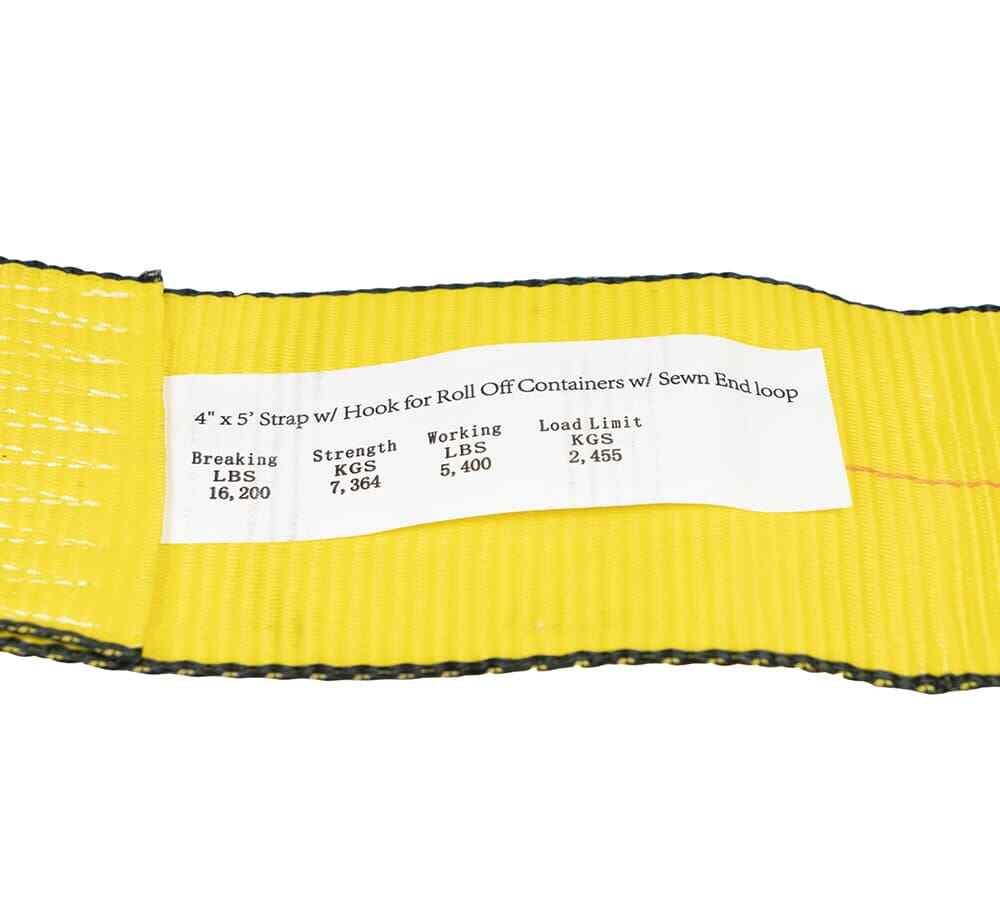 (2 Pack) 4" x 5' Roll off Container Winch Strap w/ Flat Hook