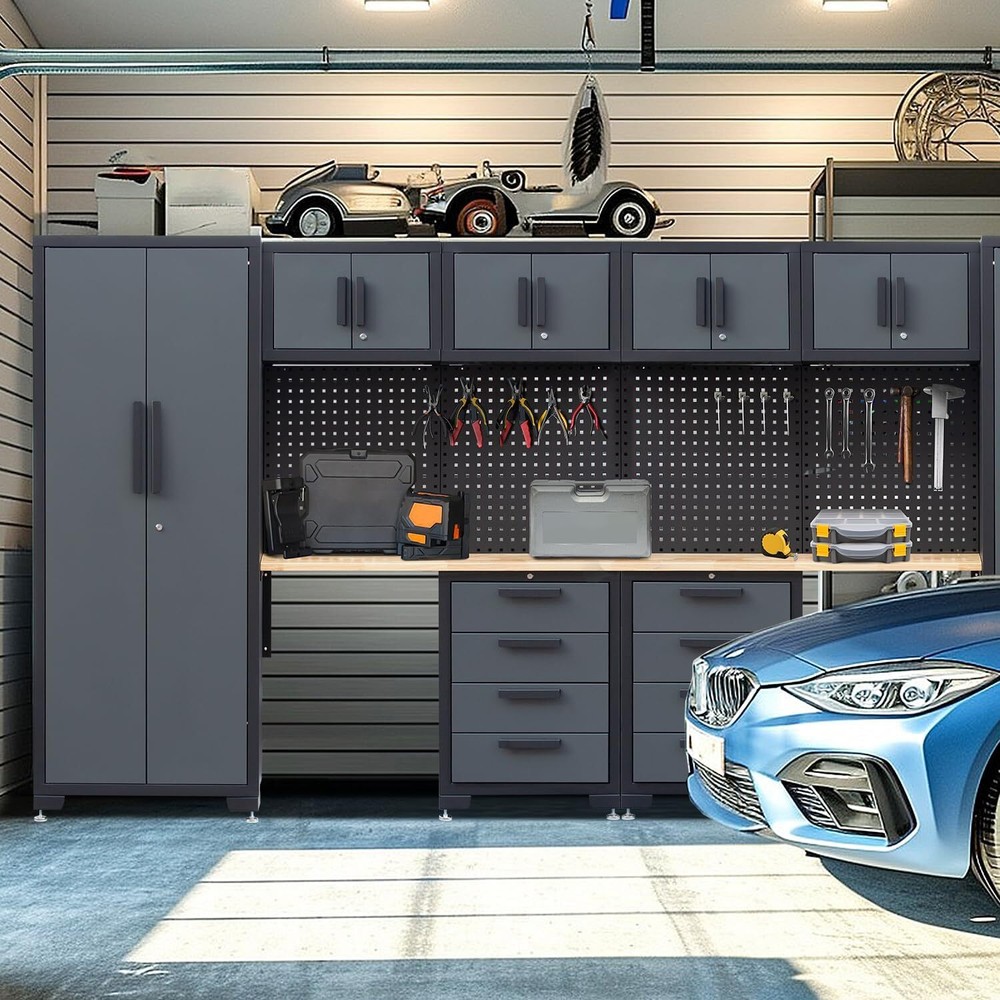 Garage Storage Cabinet System 2 * 7-Pcs Workshop Set For Tool Organization