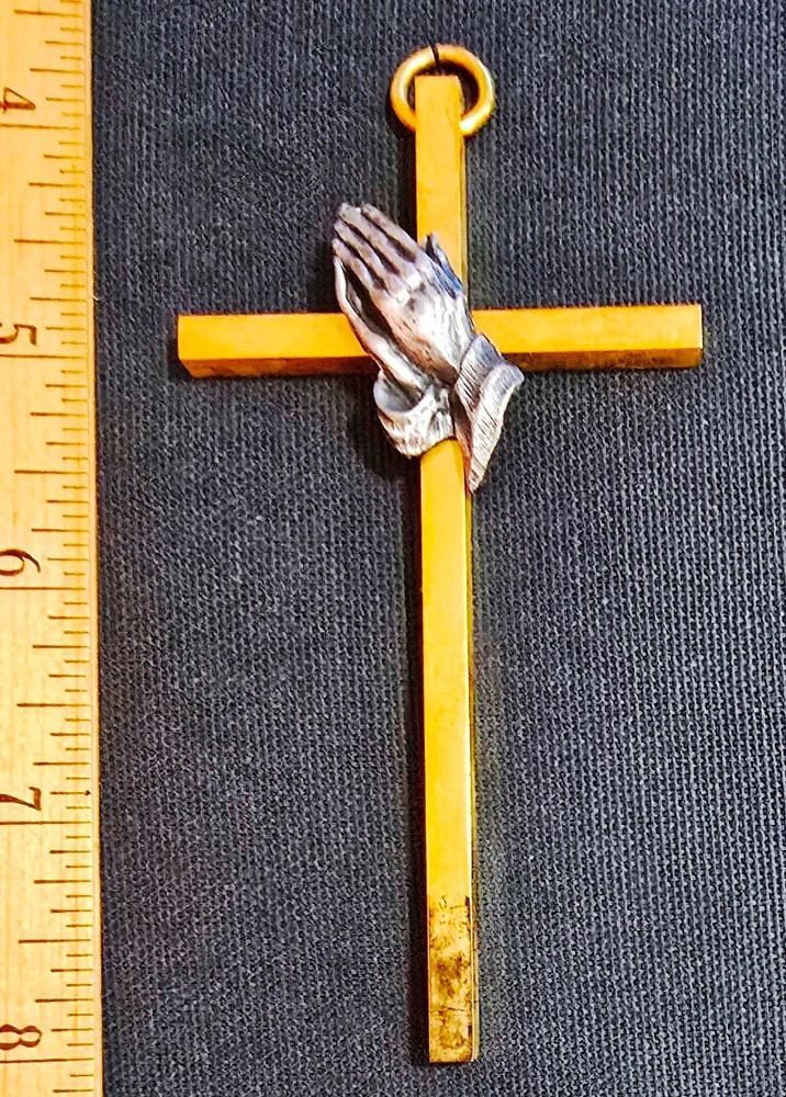 Very Nice Older Praying Hands Cross Hanger
