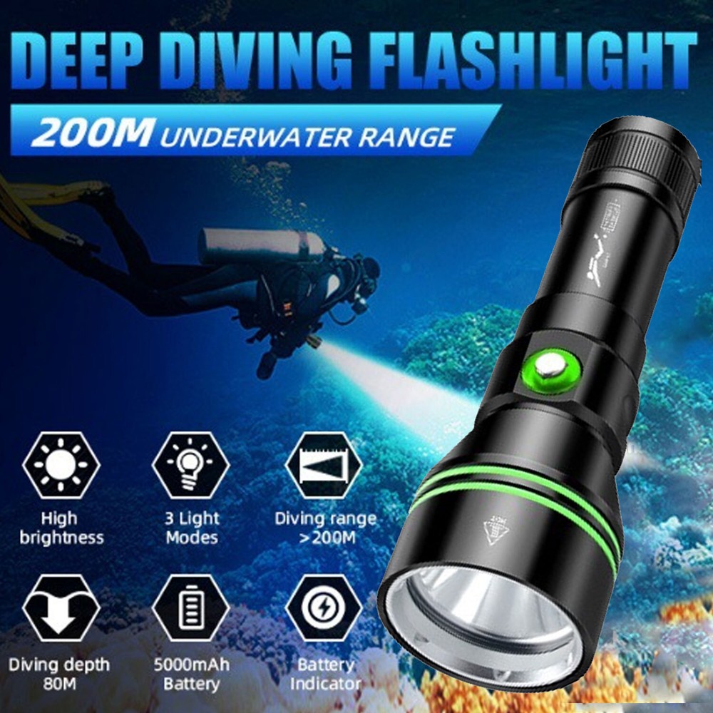 350000LM LED Professional Scuba Diving Light Underwater Flashlight Dive Torch US