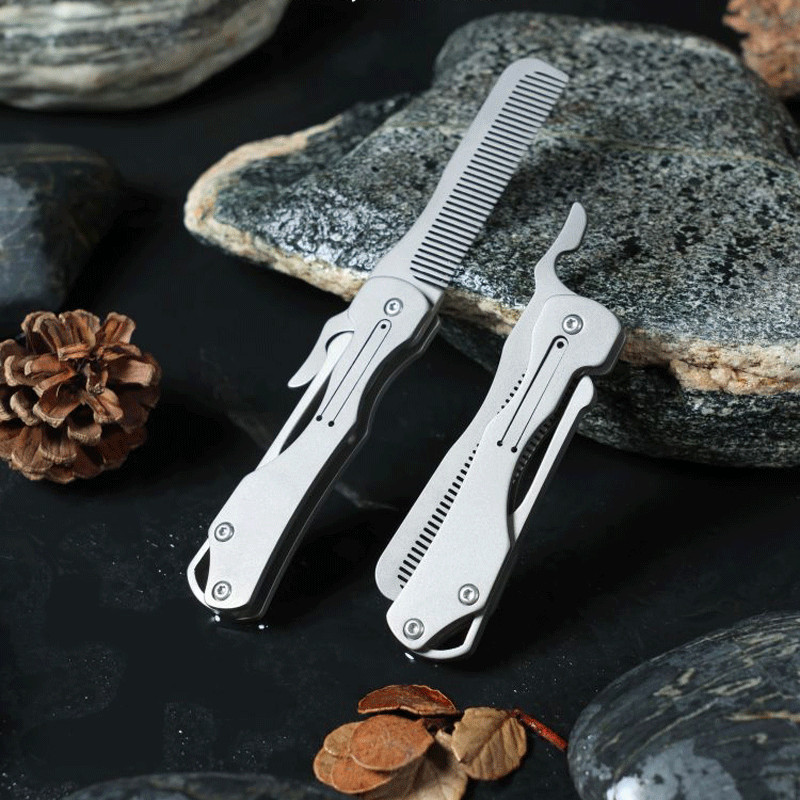 Titanium Folding Comb for Beard & Hair Styling | EDC Pocket Multi-Tools Gift
