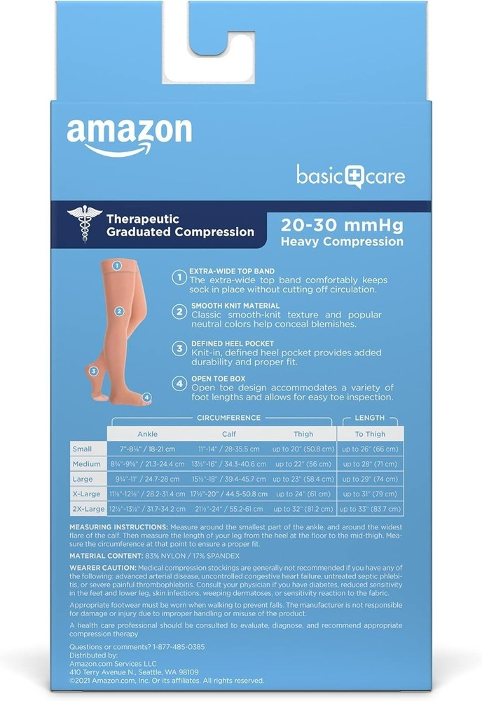 Amazon Basic Care Medical Compression Stockings LARGE 20-30 mmHg Support Beige