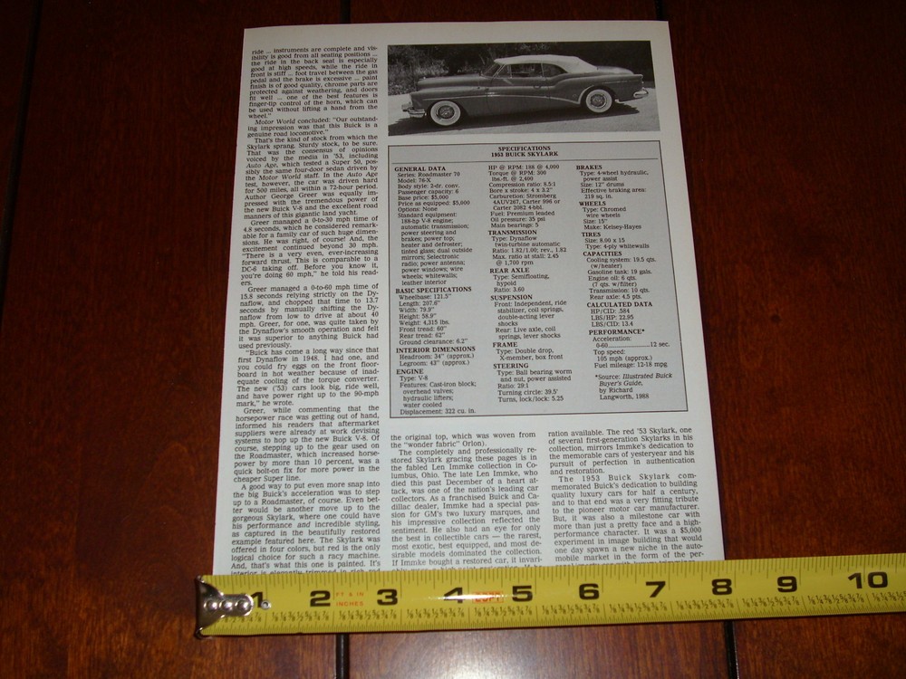 1953 BUICK SKYLARK ORIGINAL 1992 ARTICLE