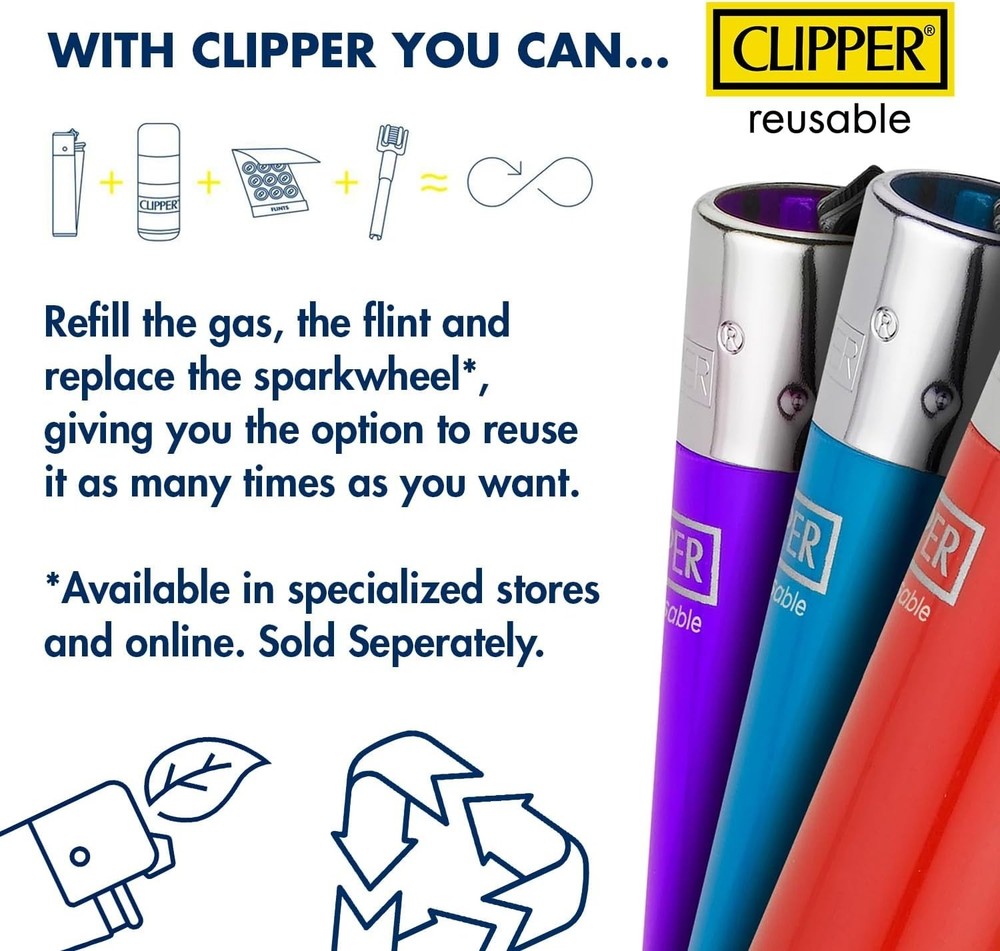 Clipper Metal Lighter - Refillable, Includes Case. Gold Style Butane Lighters