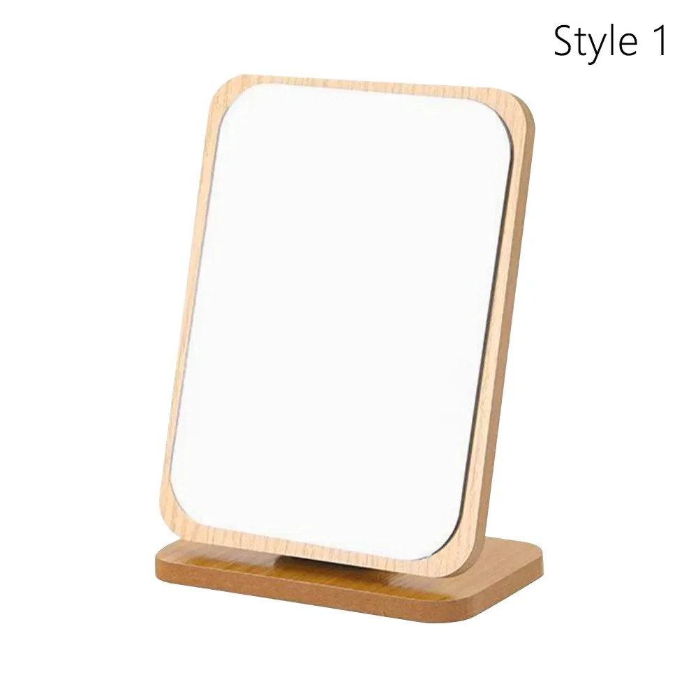 Portable Wooden Vanity Mirror Single Sided Rotating Desktop Mirror HD Folding De