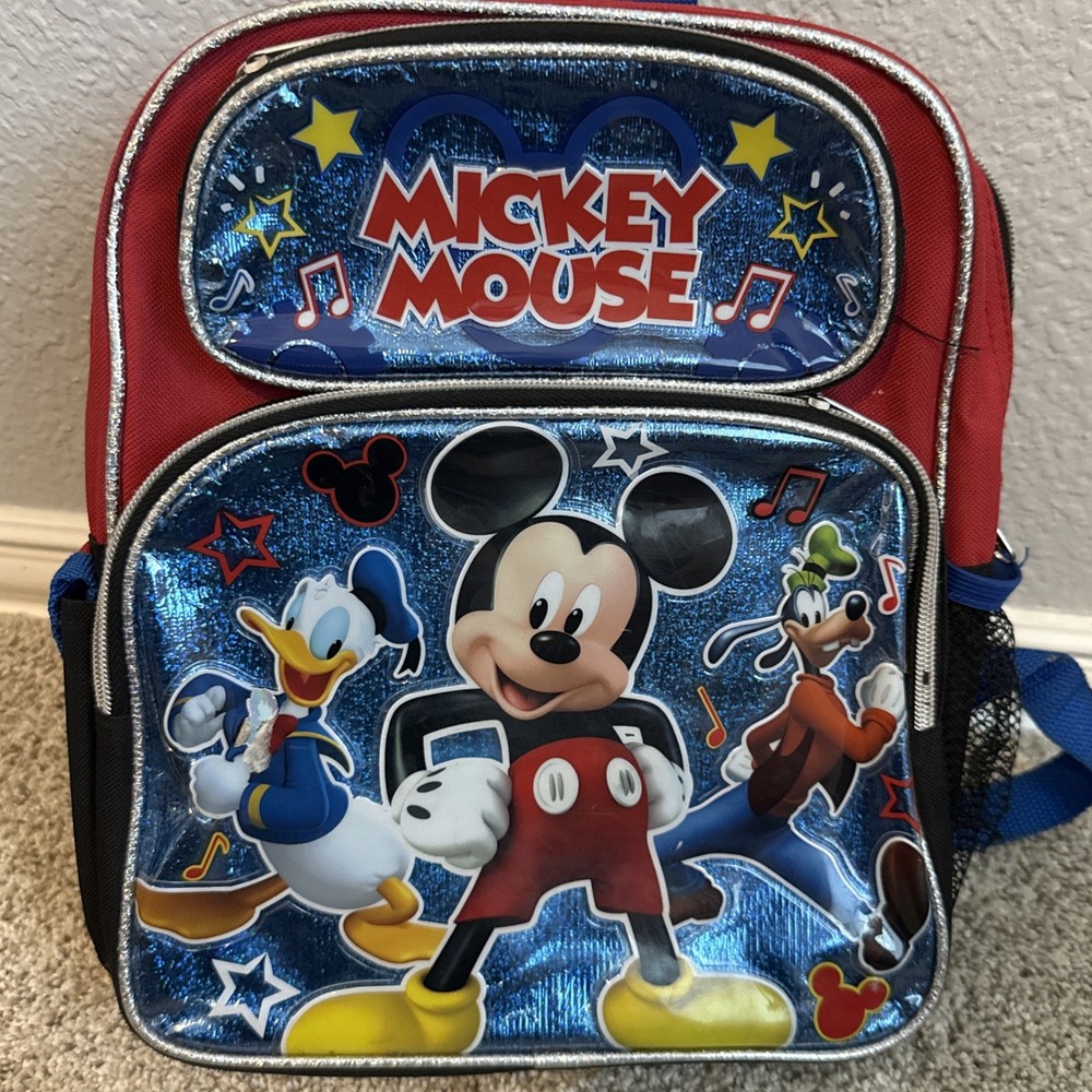 MICKEY MOUSE&FRIENDS 12” BLUE METALLIC BACKPACK WITH 3 COMPARTMENTS