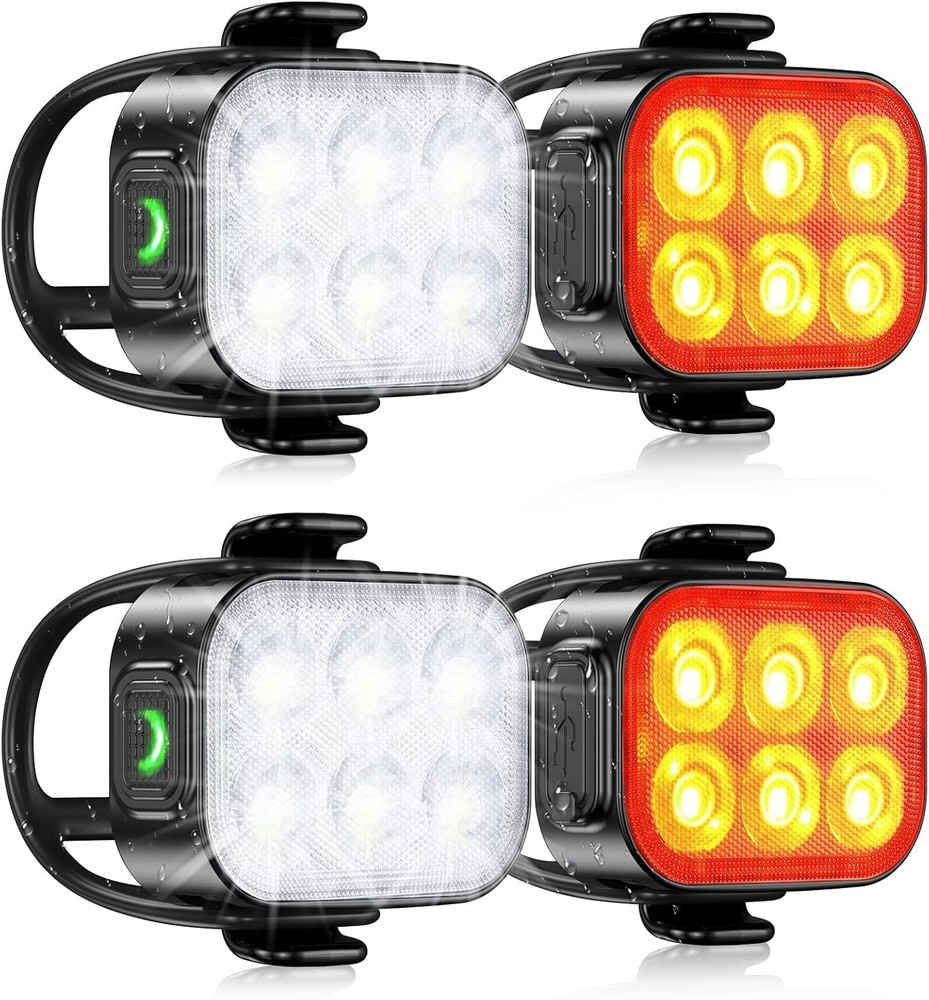USB Rechargeable Bike Lights Set, Waterproof , 4+6 Modes