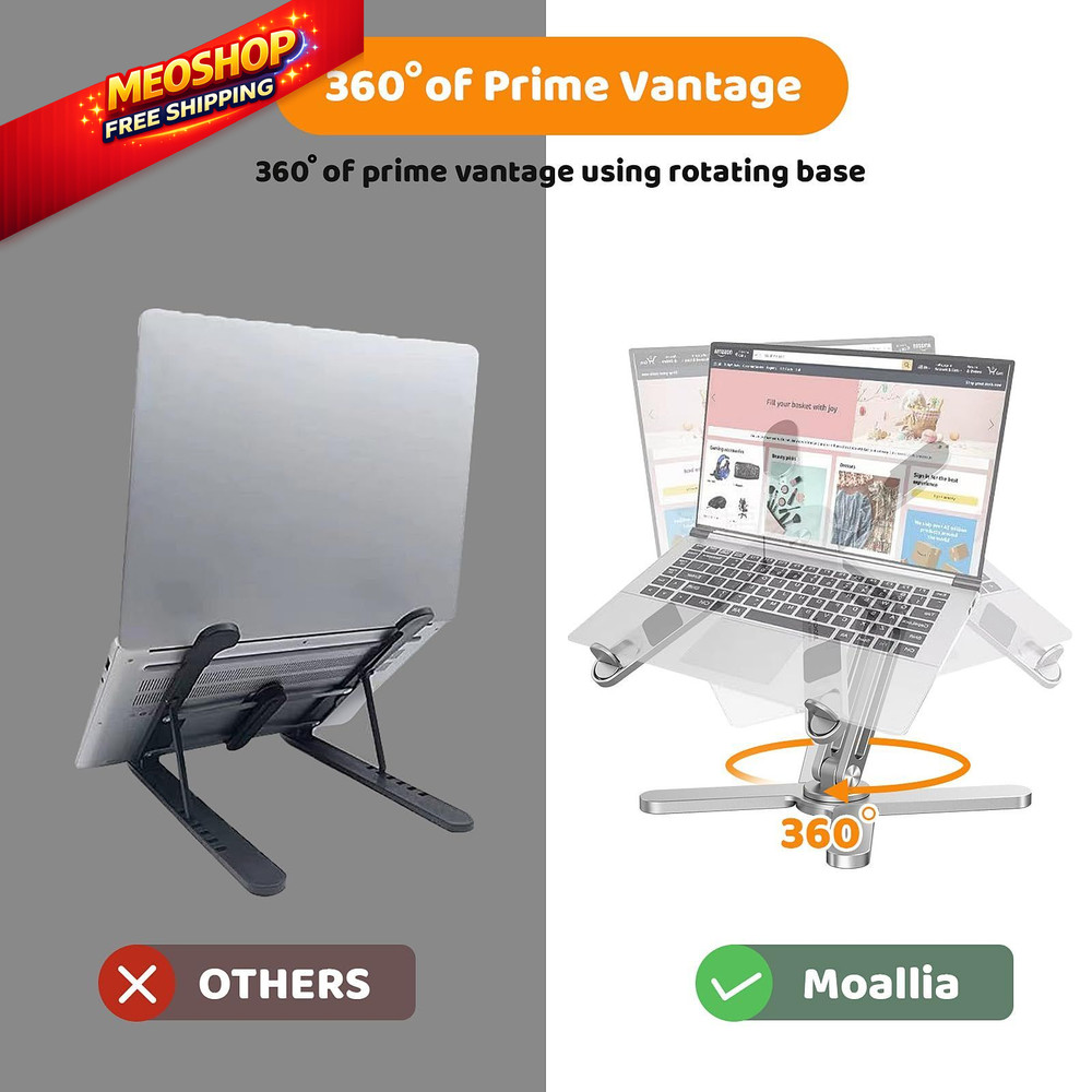 Moallia Laptop Stand with 360 Rotating Base, Computer Notebook Silver
