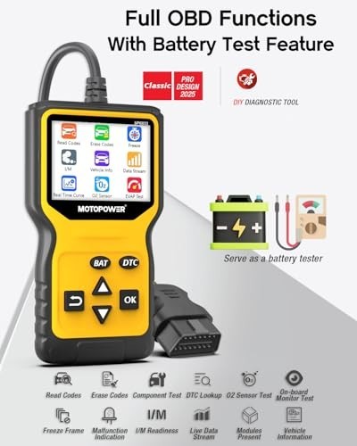 OBD2 Scanner Code Reader, Check Engine Light Diagnostic Tool & Battery Tester
