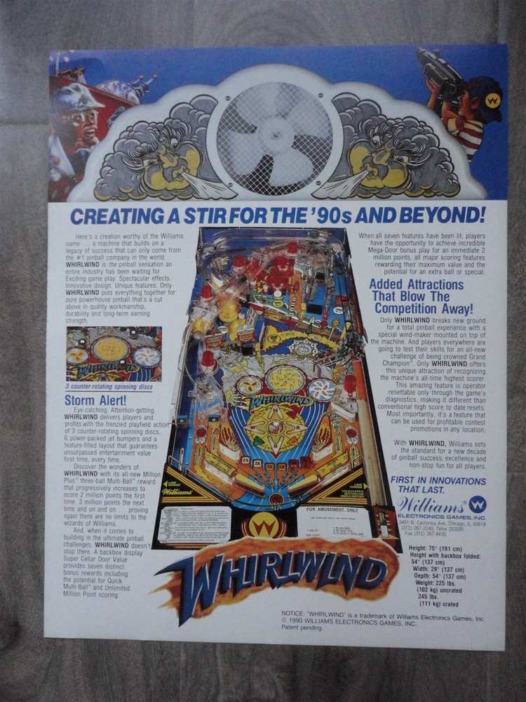Whirlwind Pinball Flyer Original Brochure D