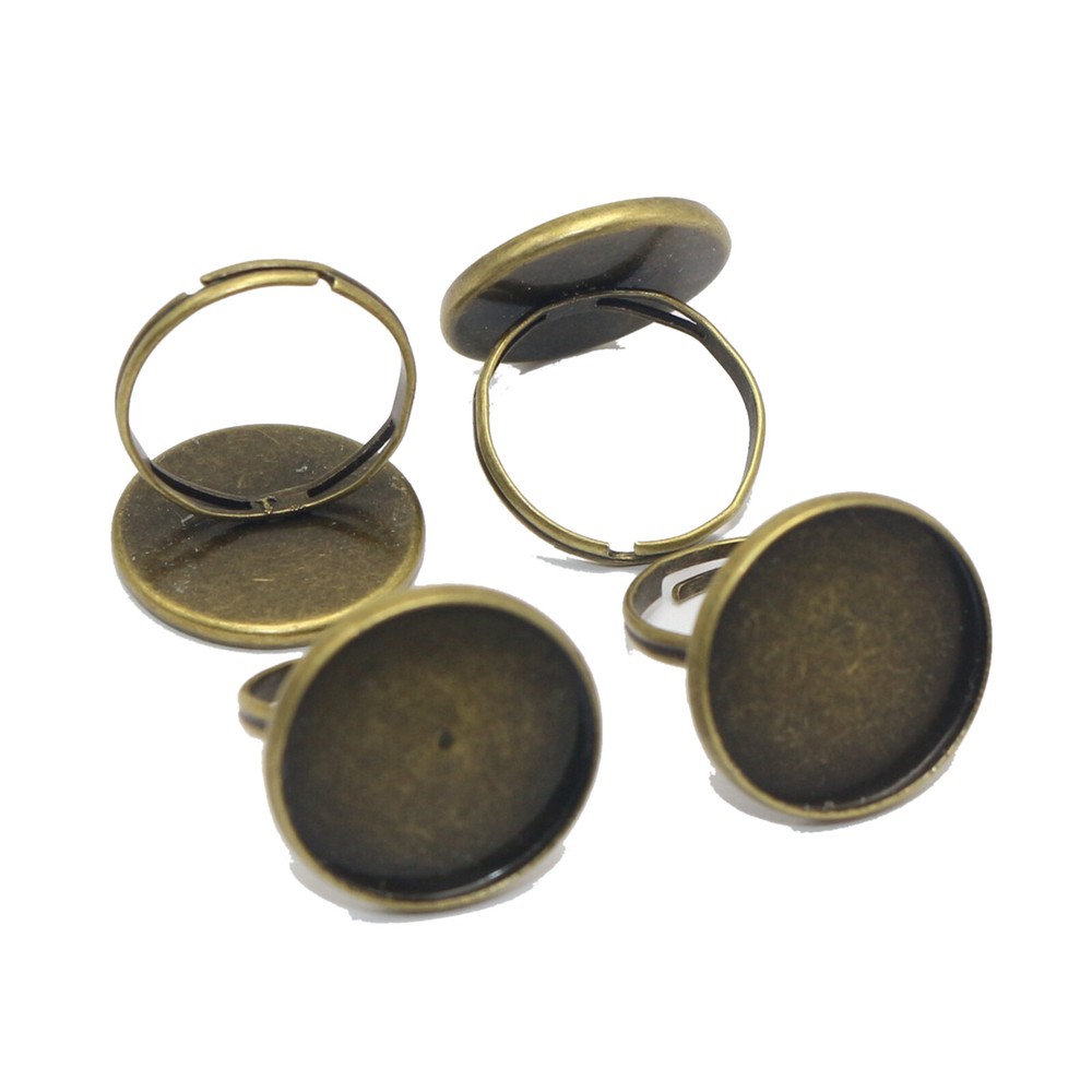20 Bronze Tone Adjustable Ring Round Blank Cabochon Pad Bezel Setting Cup 18mm
