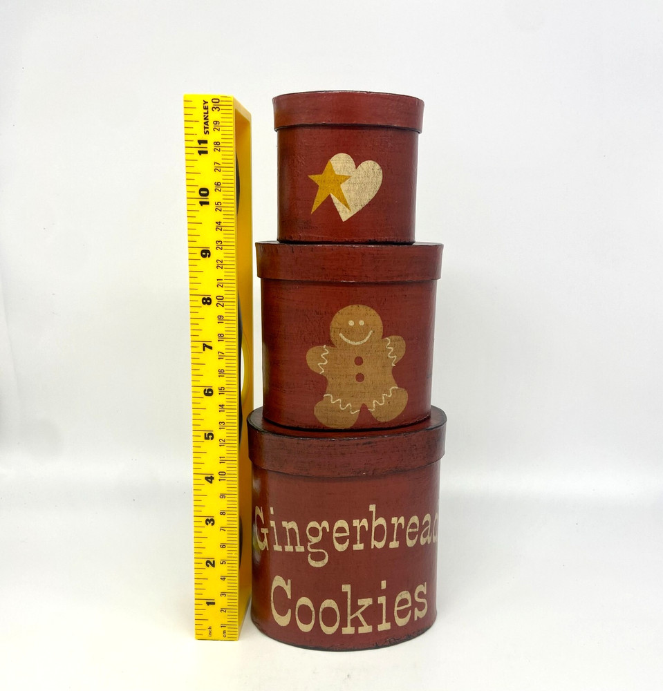 Primitive Rustic Handpainted Nesting Boxes Gingerbread Christmas Set of 3